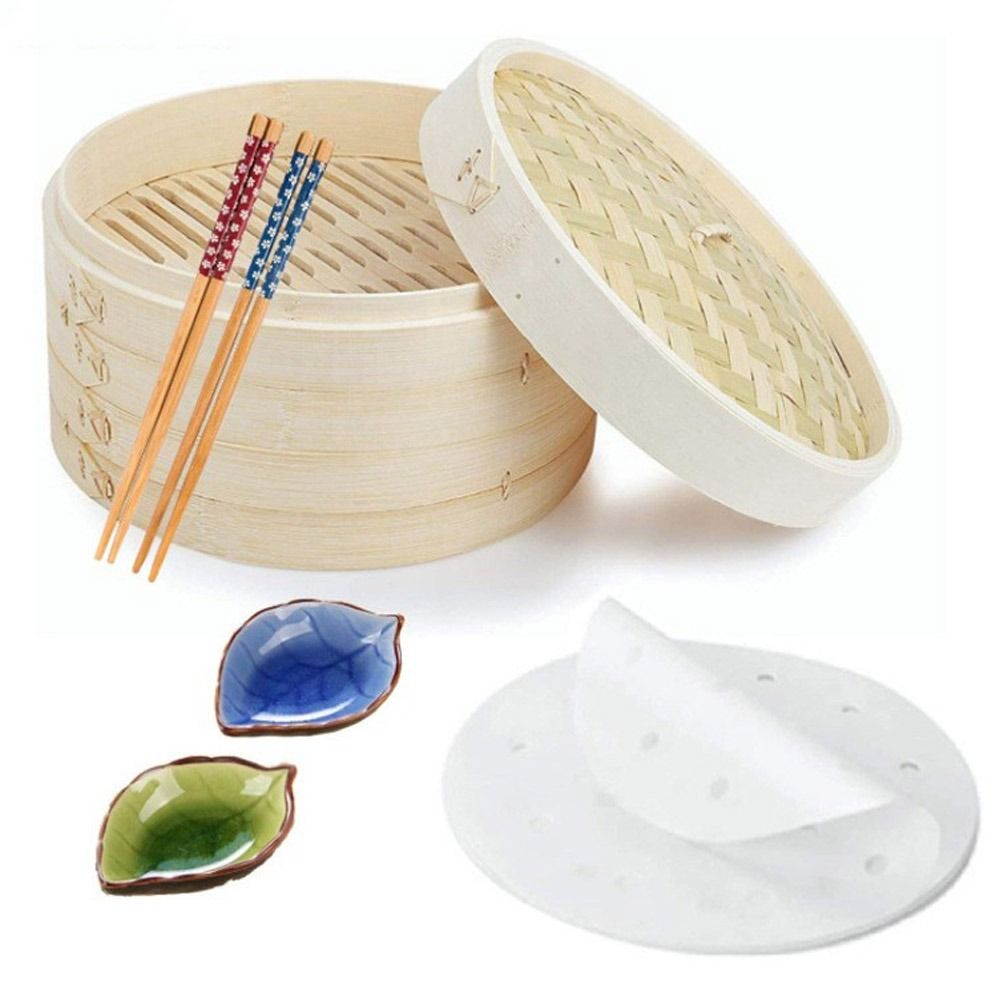 Bao Steamer Bamboo - ซึ้งนึ่งอาหารจีน ซึ้งไม้ไผ่ สำหรับนึ่งติ่มซำ พร้อมฝาปิด ตะกร้านึ่งสำหรับทำซาลาเปา ผัก