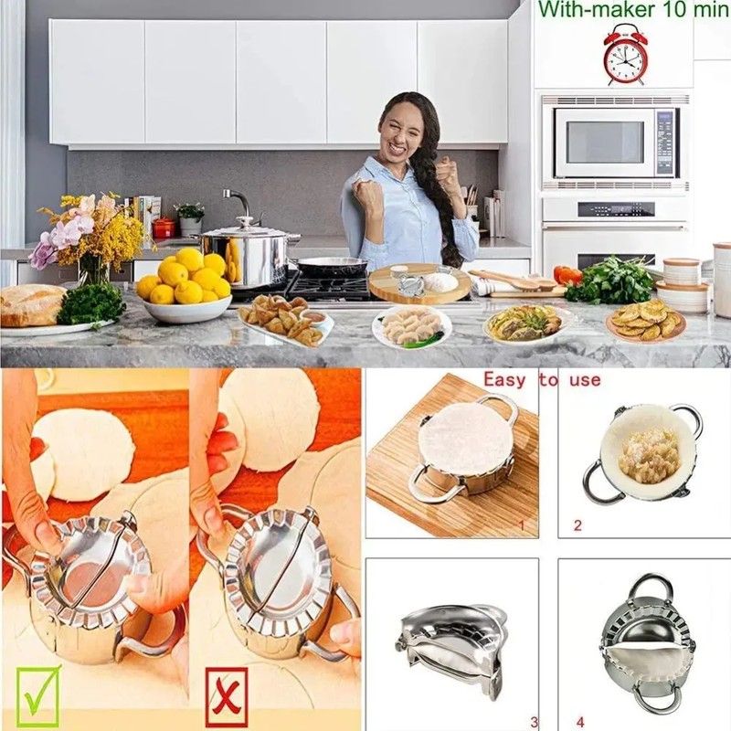Dumpling Press Set - ชุดเครื่องทำเกี๊ยวสแตนเลส – เครื่องทำแป้งเกี๊ยวและแม่พิมพ์กดราวีโอลี