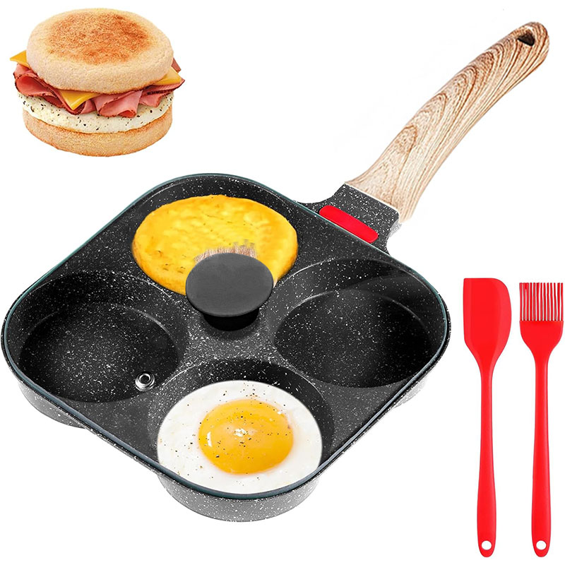 Mini Pancake Griddle - กระทะทอดไข่แบบลึกพร้อมฝาปิด 4 ถ้วย กระทะทำไข่เจียวเคลือบหินแกรนิตแบบไม่ติดกระทะ กระทะทำแพนเค้ก อาหารเช้าเพื่อสุขภาพ