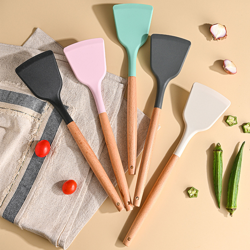 Okonomiyaki Spatula - Non-Stick ไม้พายซิลิโคนไม้ Turner แพนเค้กกระทะพลั่วเนื้อไข่ Scraper Turners